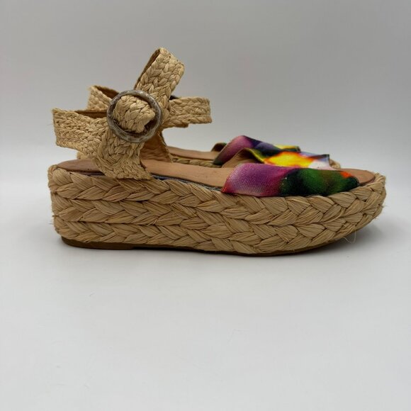 Robert Clergerie Womens Platform Sandals With Raffia Soles & Colorful Canvas - Picture 8 of 13